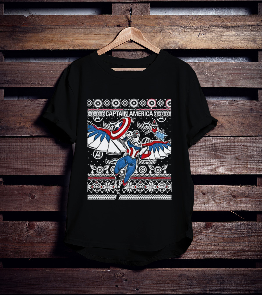 Marvel Captain America Sam Wilson Christmas Sweater Style Festive Holiday T-Shirt