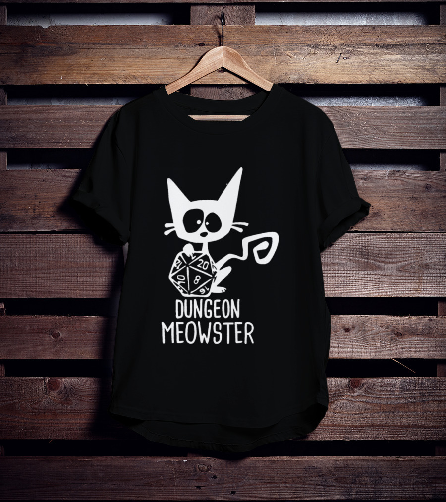 Dungeon Meowster Cat Holding D20 Dice Dungeons And Dragons T-Shirt