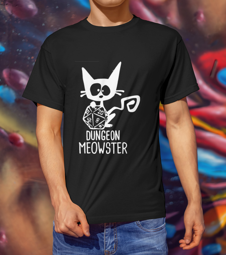 Dungeon Meowster Cat Holding D20 Dice Dungeons And Dragons T-Shirt