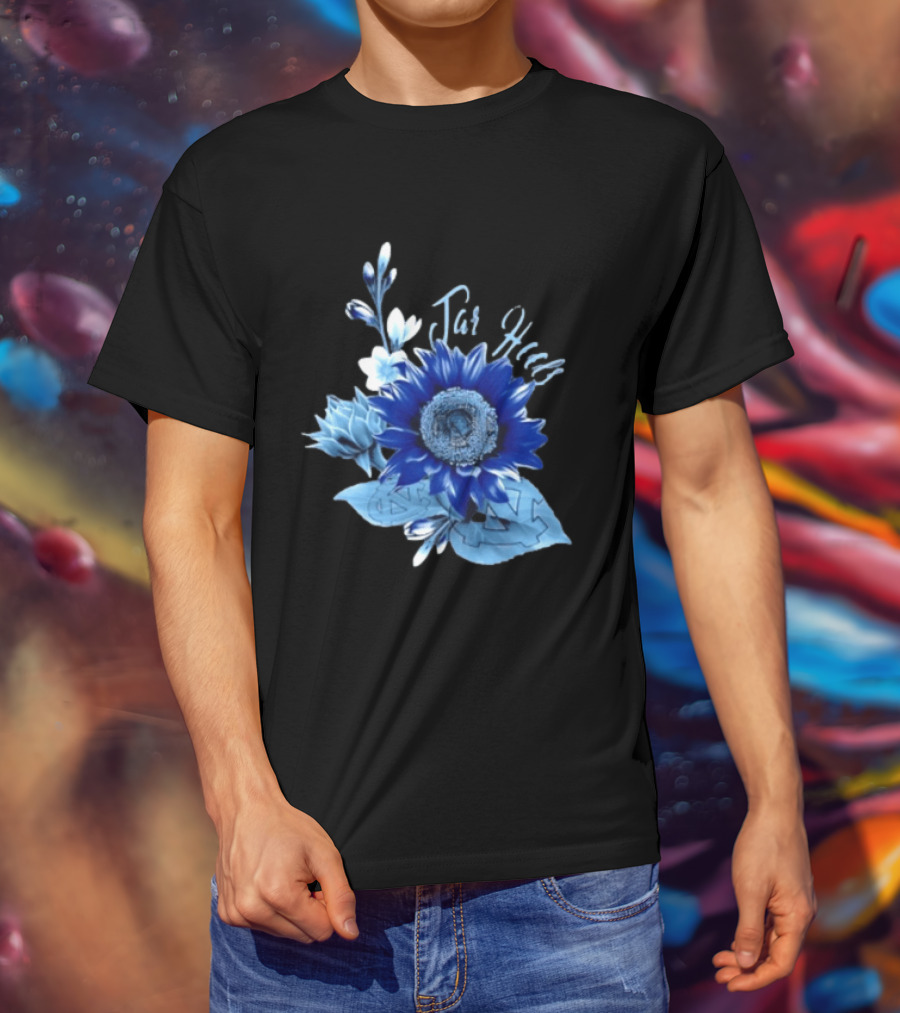North Carolina Tar Heels Sunflower Floral Football T-Shirt