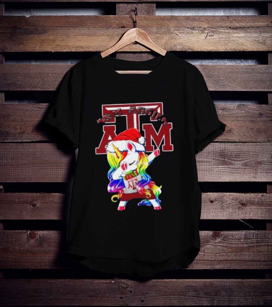 Texas Am Aggies Unicorn Dabbing Santa Hat Merry Christmas T-Shirt
