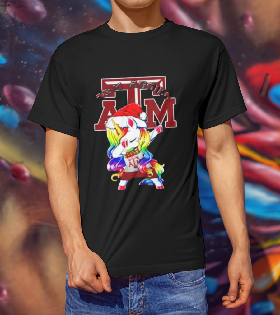 Texas Am Aggies Unicorn Dabbing Santa Hat Merry Christmas T-Shirt