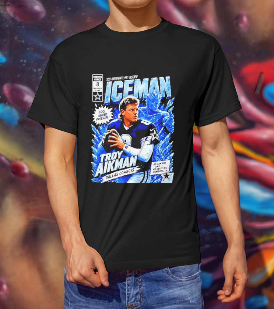 Troy Aikman Dallas Cowboys Comics Iceman Coolest QB Ever T-Shirt