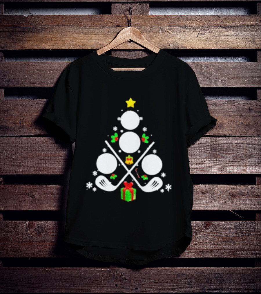 Golf Clubs Balls Christmas Tree Present Star T-Shirt