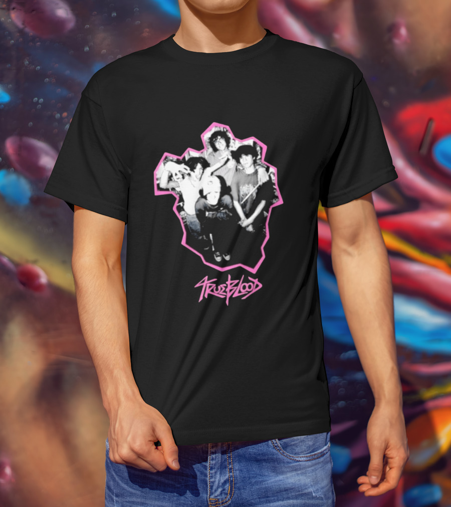 Trueblood Band Vintage Black And White Group Photo With Pink T-Shirt