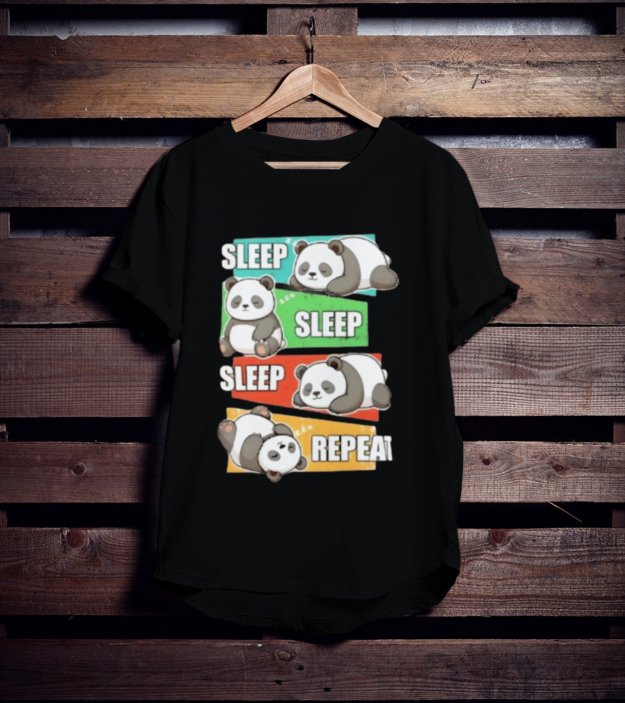 Sleep Sleep Sleep Repeat Panda Cartoon Blocks T-Shirt