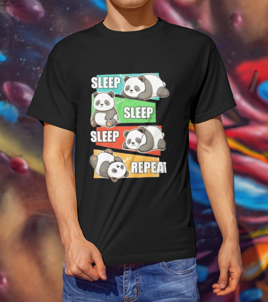 Sleep Sleep Sleep Repeat Panda Cartoon Blocks T-Shirt
