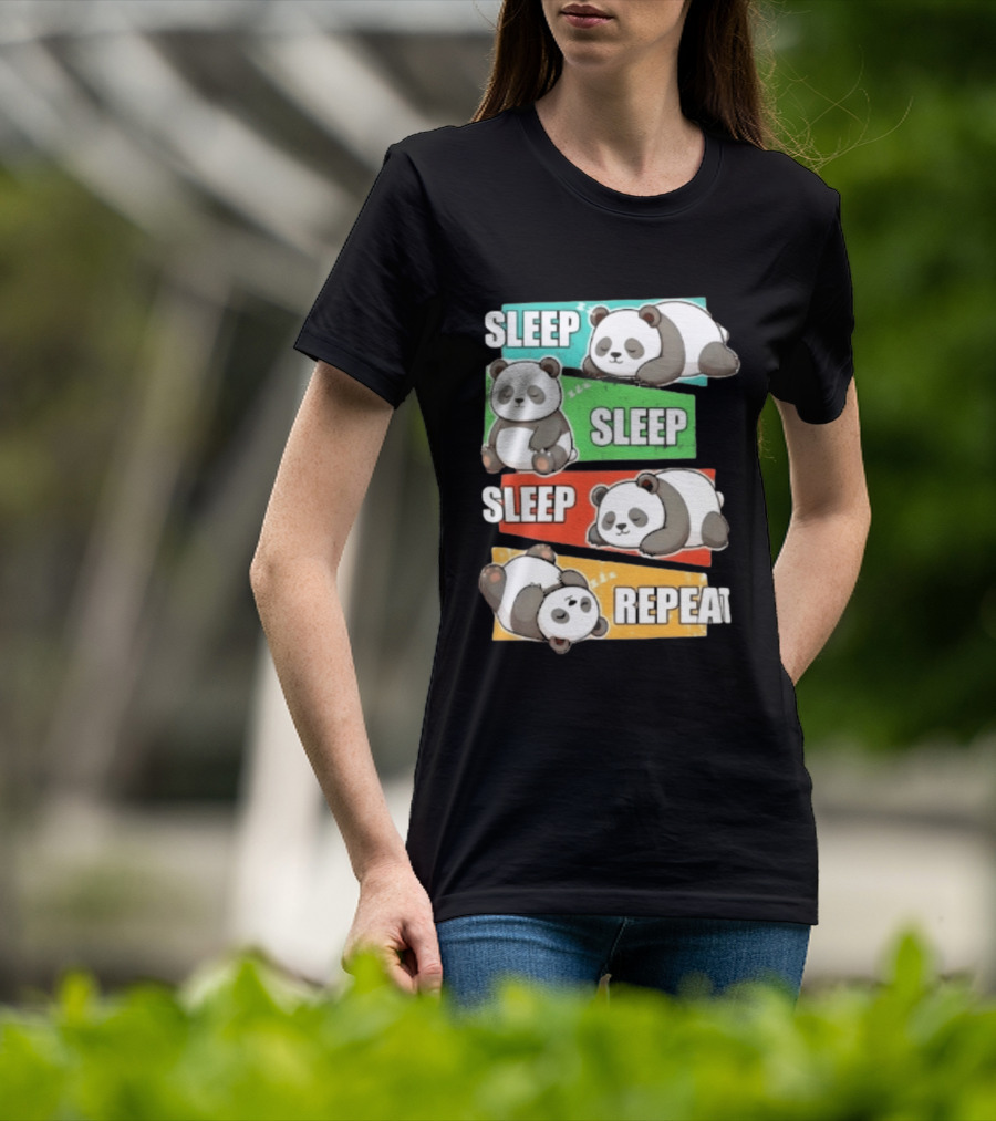 Sleep Sleep Sleep Repeat Panda Cartoon Blocks T-Shirt