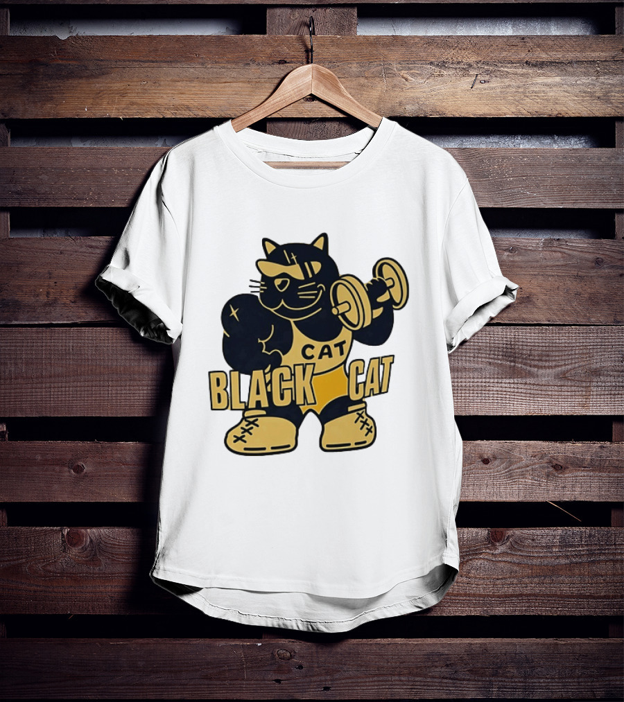 BLACK CAT Lifting Weights Cat Fitness Gym Powerlifting T-Shirt