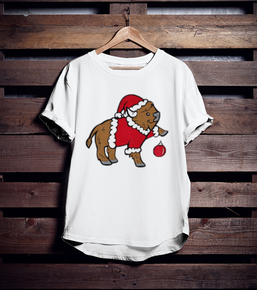 Buffalo In Santa Suit Holding Christmas Bauble Buffalo Bills 2025 Football Holiday T-Shirt