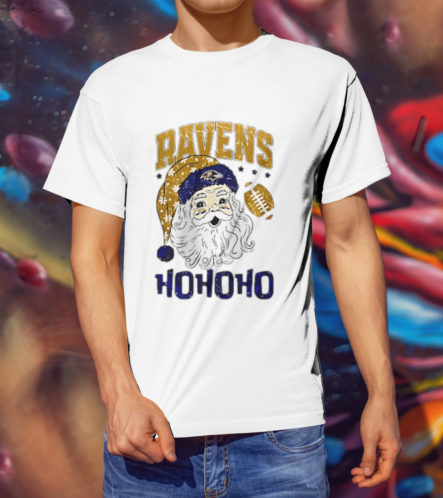 Baltimore Ravens Santa Claus Ho Ho Ho Merry Christmas T-Shirt