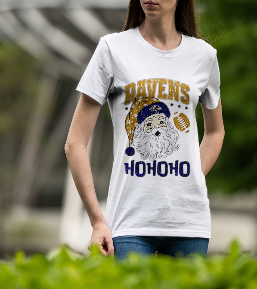 Baltimore Ravens Santa Claus Ho Ho Ho Merry Christmas T-Shirt