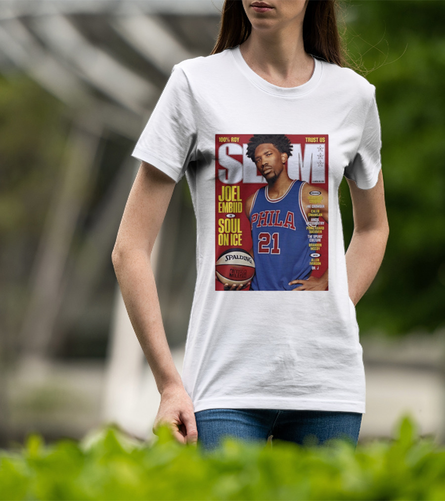 100% ROY SLAM Joel Embiid Soul On Ice PHILA 21 Philadelphia 76ers Cover T-Shirt