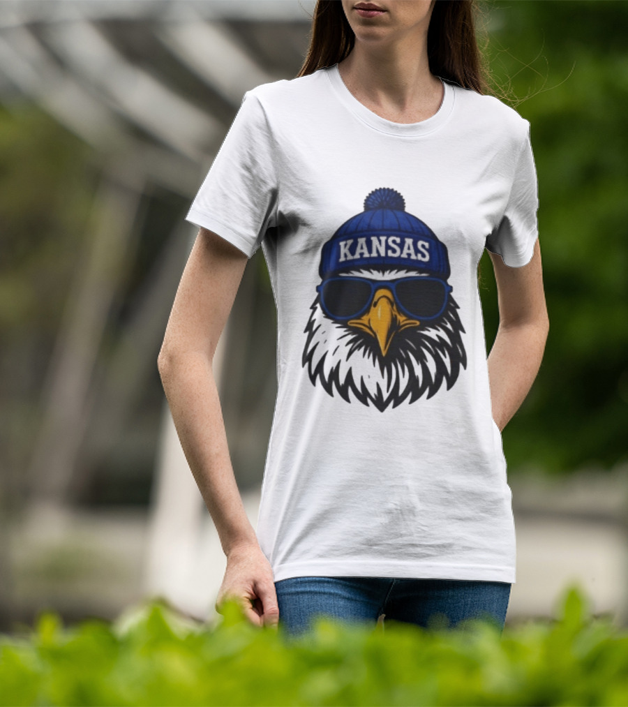 Kansas Jayhawks Jayhawk Hat Glasses Kansas Beanie T-Shirt