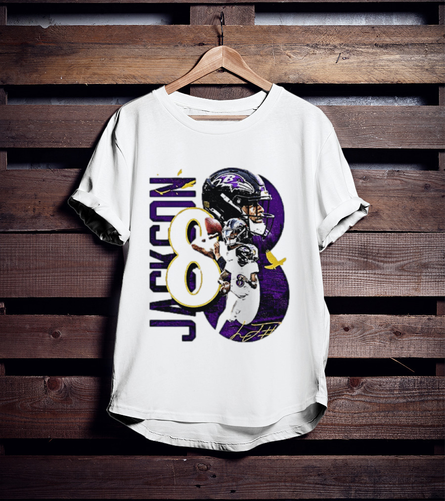 Lamar Jackson 8 Baltimore Ravens NFL Football Star Player T-Shirt