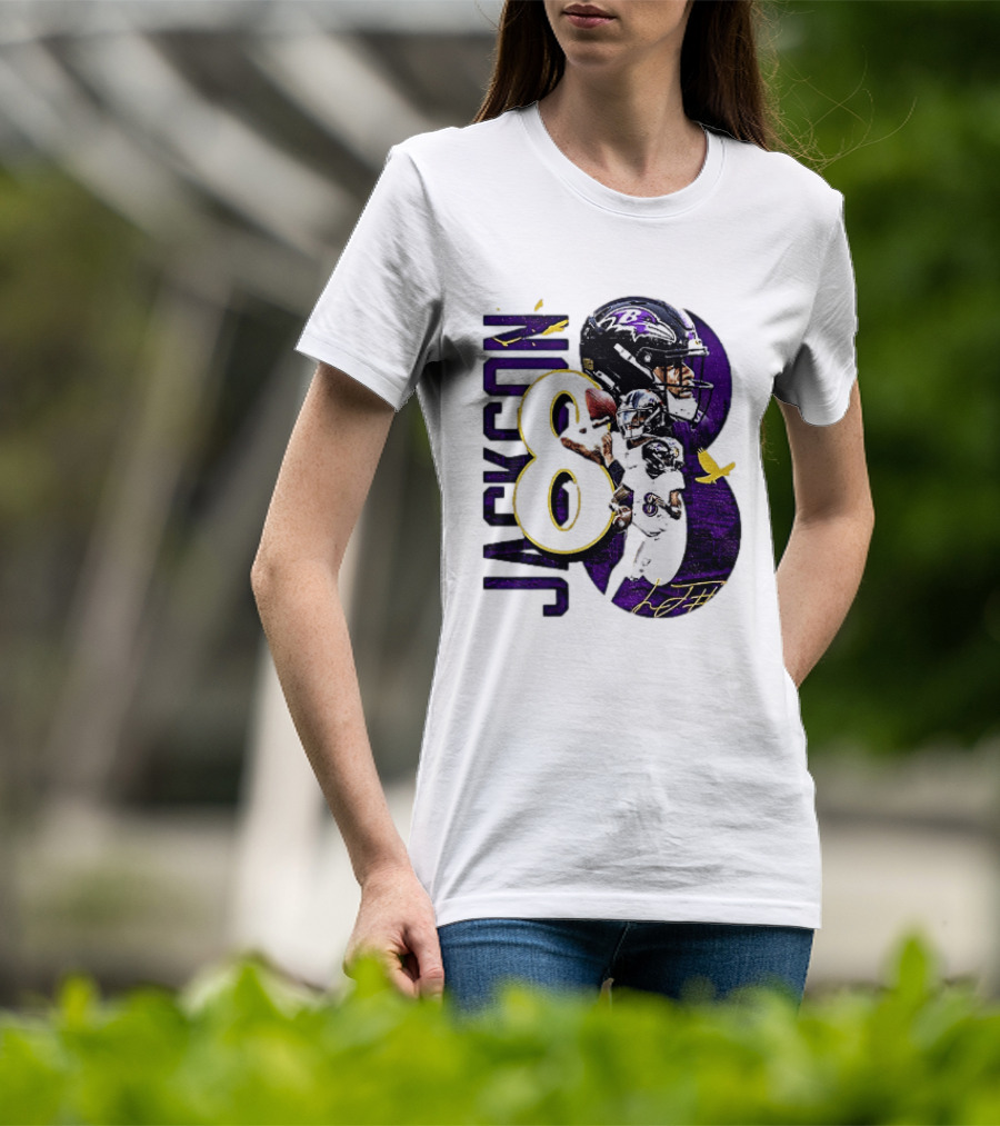 Lamar Jackson 8 Baltimore Ravens NFL Football Star Player T-Shirt