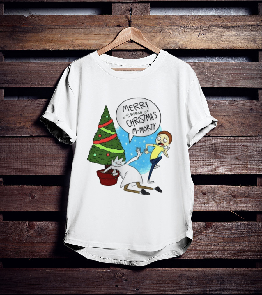 Merry Blergh Christmas M Morty Drunk Ricks Greeting Rick And Morty T-Shirt