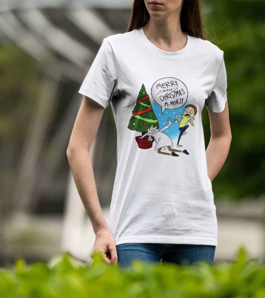 Merry Blergh Christmas M Morty Drunk Ricks Greeting Rick And Morty T-Shirt