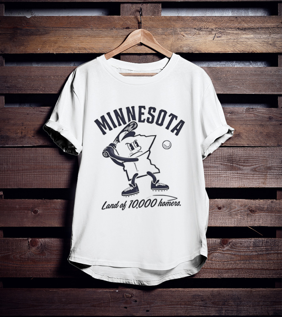Minnesota Land Of 10000 Homers Baseball Player Swinging Bat T-Shirt