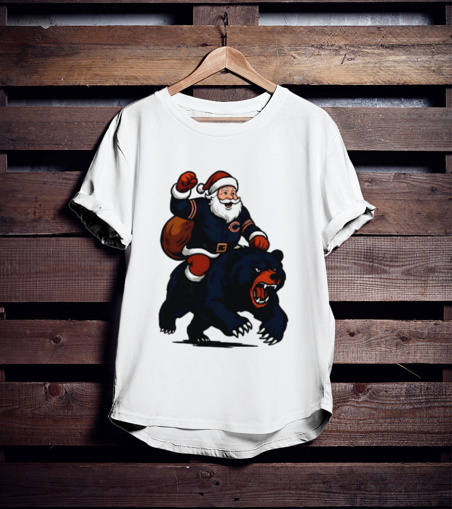 Chicago Bears Santa Claus Riding Bear Christmas Football T-Shirt