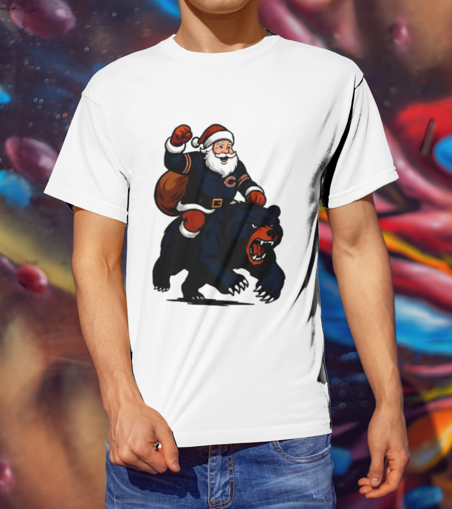 Chicago Bears Santa Claus Riding Bear Christmas Football T-Shirt