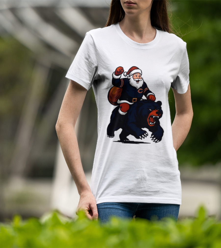 Chicago Bears Santa Claus Riding Bear Christmas Football T-Shirt