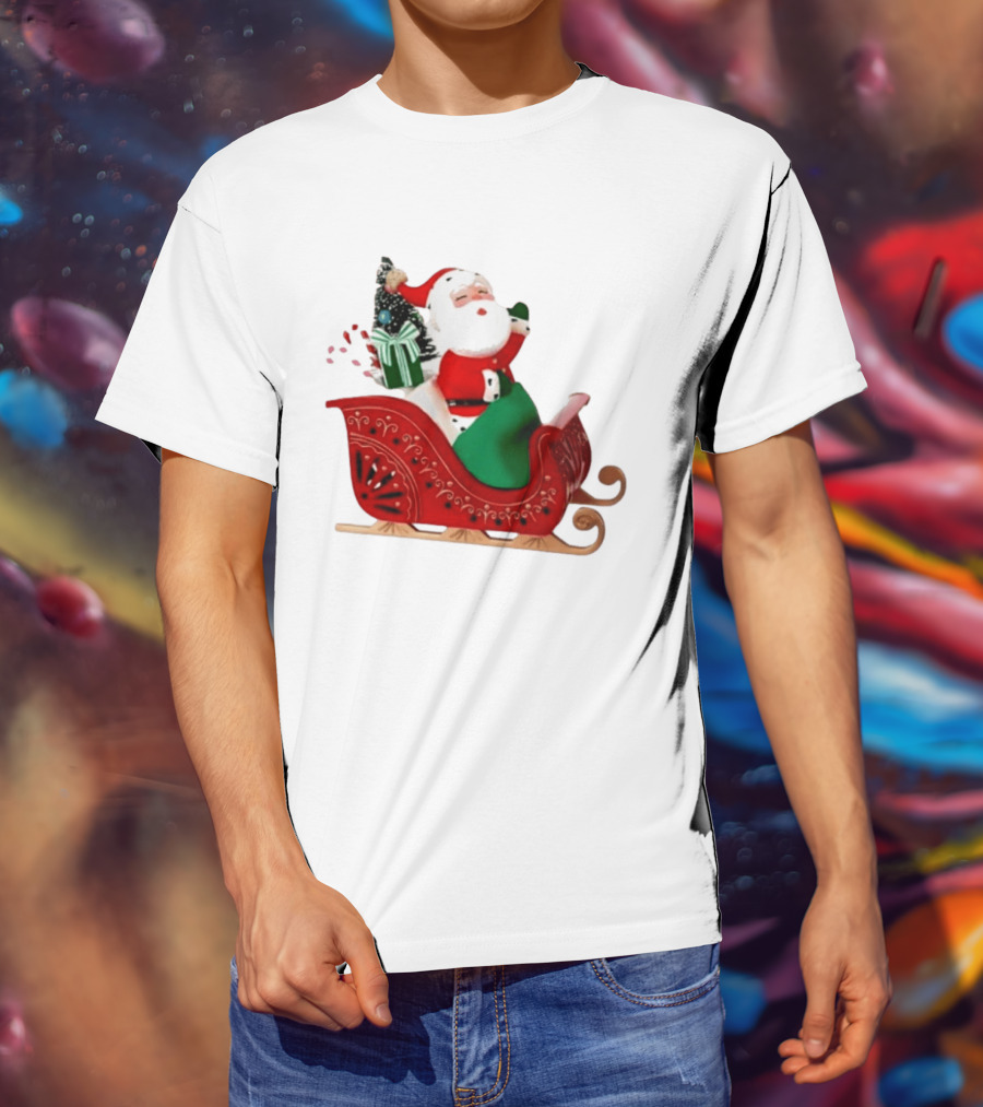 Santa Showtoppers Mini Tree Hallmark White Sleigh Christmas Scene T-Shirt