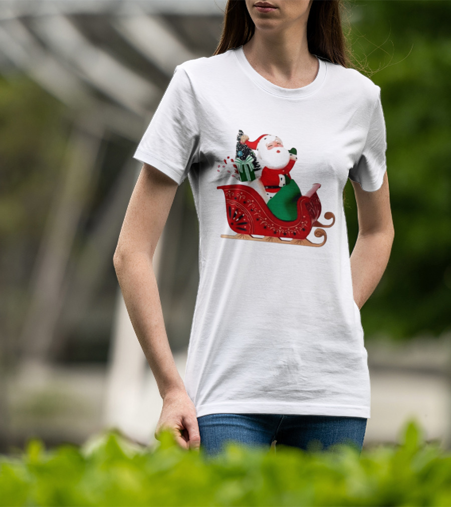 Santa Showtoppers Mini Tree Hallmark White Sleigh Christmas Scene T-Shirt