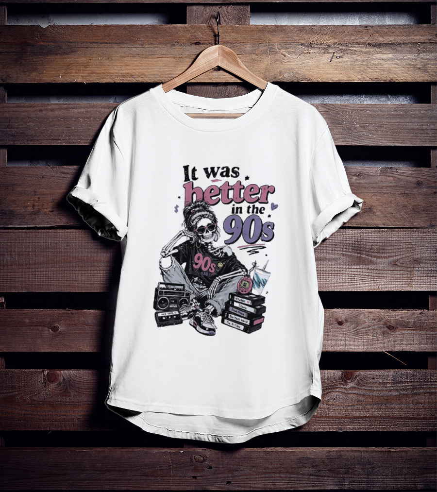 It Was Better In The 90s Skeleton Nostalgia Vibes Cassette Tapes And Books T-Shirt