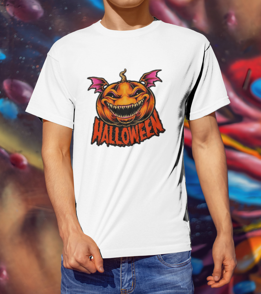 Halloween Bat Winged Jack O' Lantern Pumpkin T-Shirt
