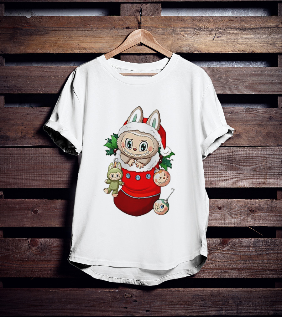 Stocking Stuffer Labubu Christmas Santa Hat Holly Ornaments T-Shirt
