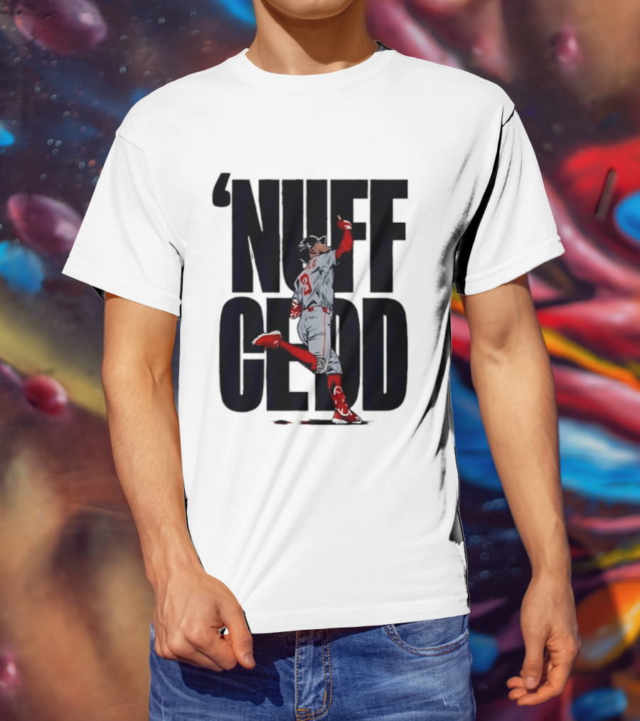 Nuff Cedd Baseball Player Number 9 Running Bases Pointing Up T-Shirt