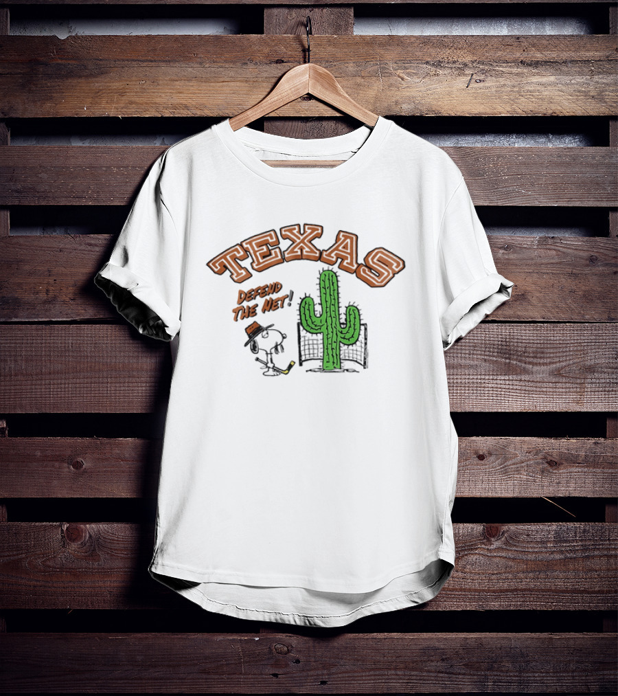 Texas Peanuts Snoopy Defend The Net Hockey Cactus T-Shirt