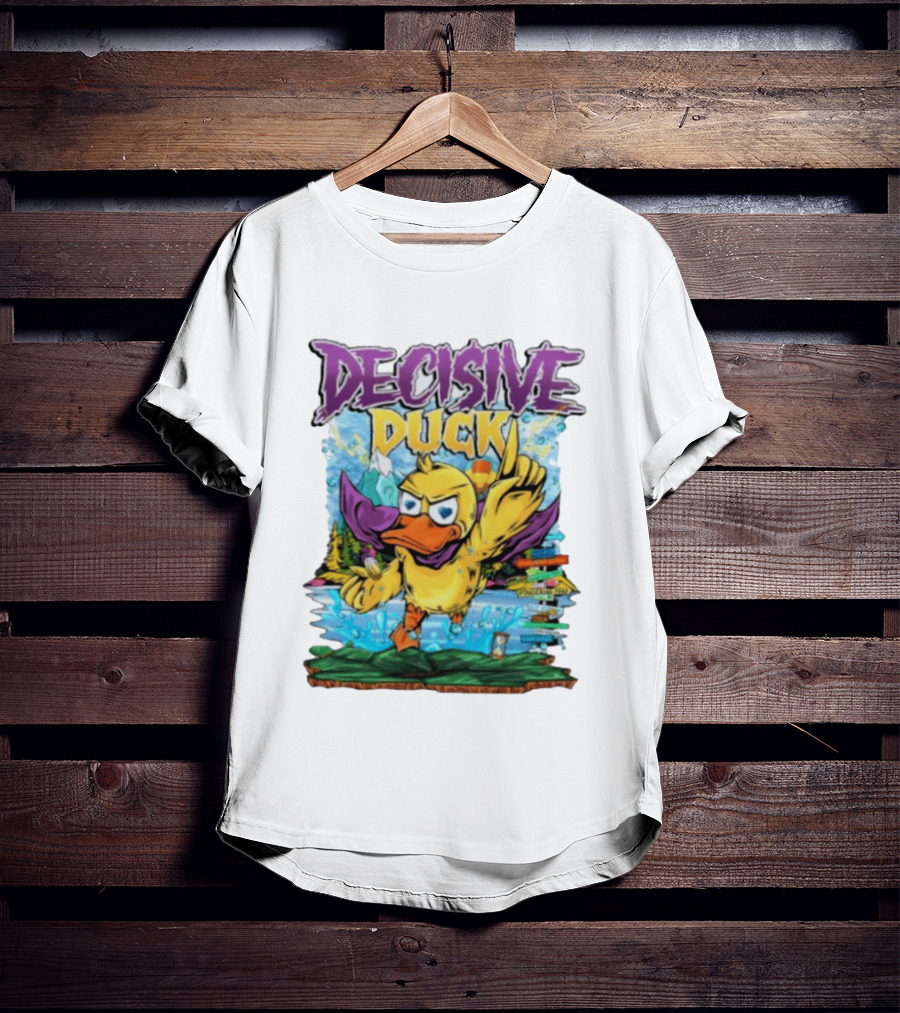 Decisive Duck Adventure Cartoon Style Colorful Forest Scene T-Shirt