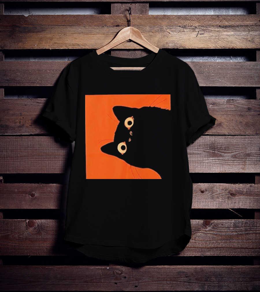 Orange Black Cat Peeking T-Shirt