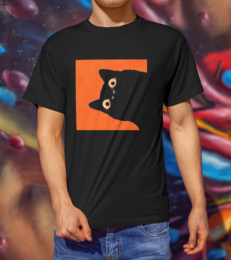 Orange Black Cat Peeking T-Shirt