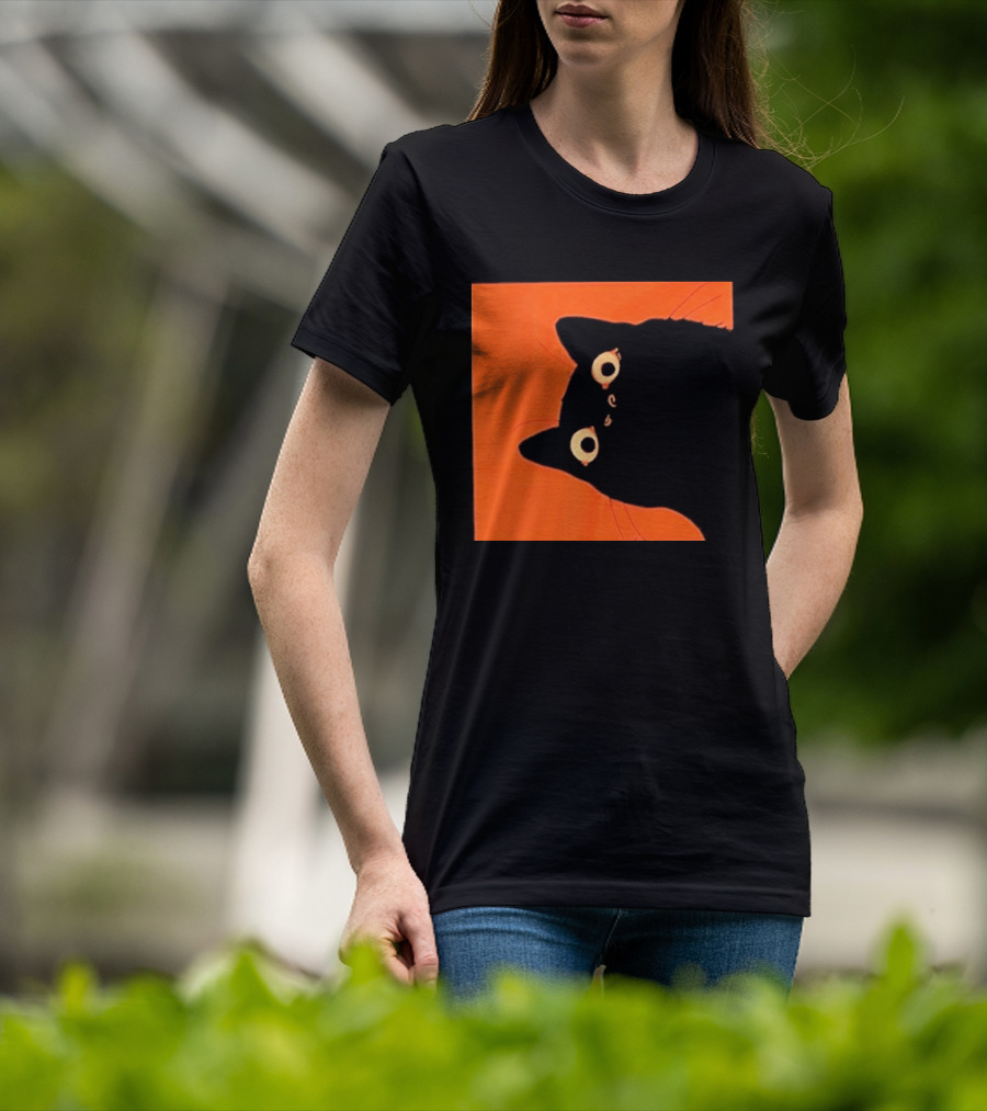 Orange Black Cat Peeking T-Shirt