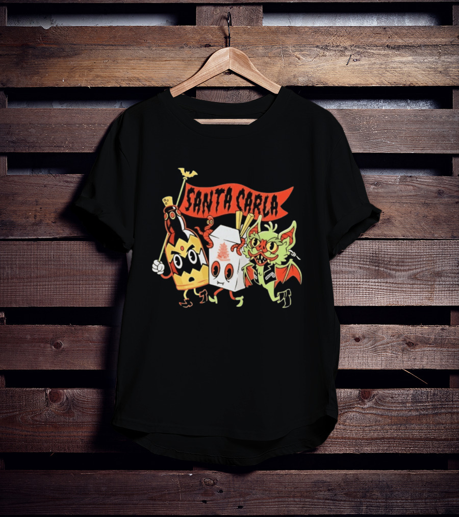 Santa Carla Cartoon Vampire Characters And Food Box With Flag T-Shirt