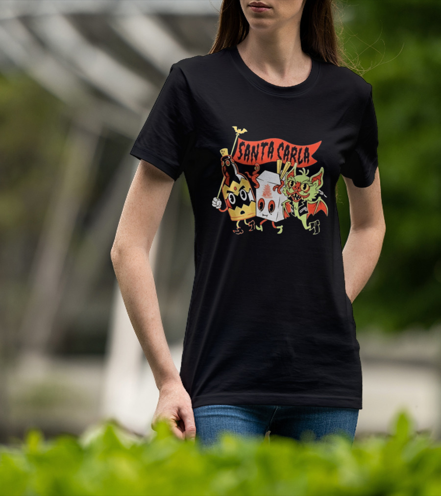 Santa Carla Cartoon Vampire Characters And Food Box With Flag T-Shirt