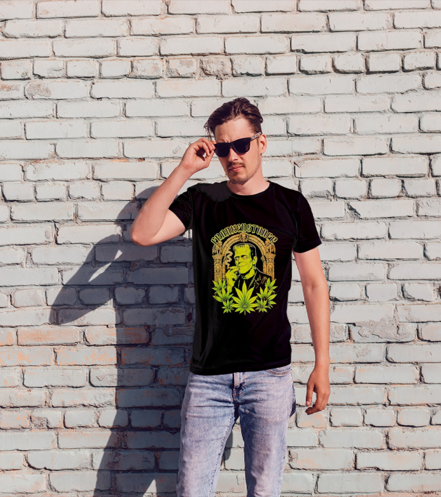 Frankenstoner Frankenstein Marijuana Smoking Arch Skulls T-Shirt