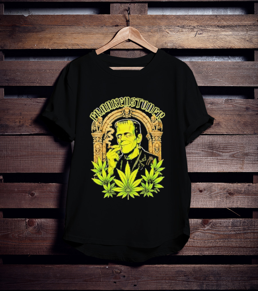 Frankenstoner Frankenstein Marijuana Smoking Arch Skulls T-Shirt