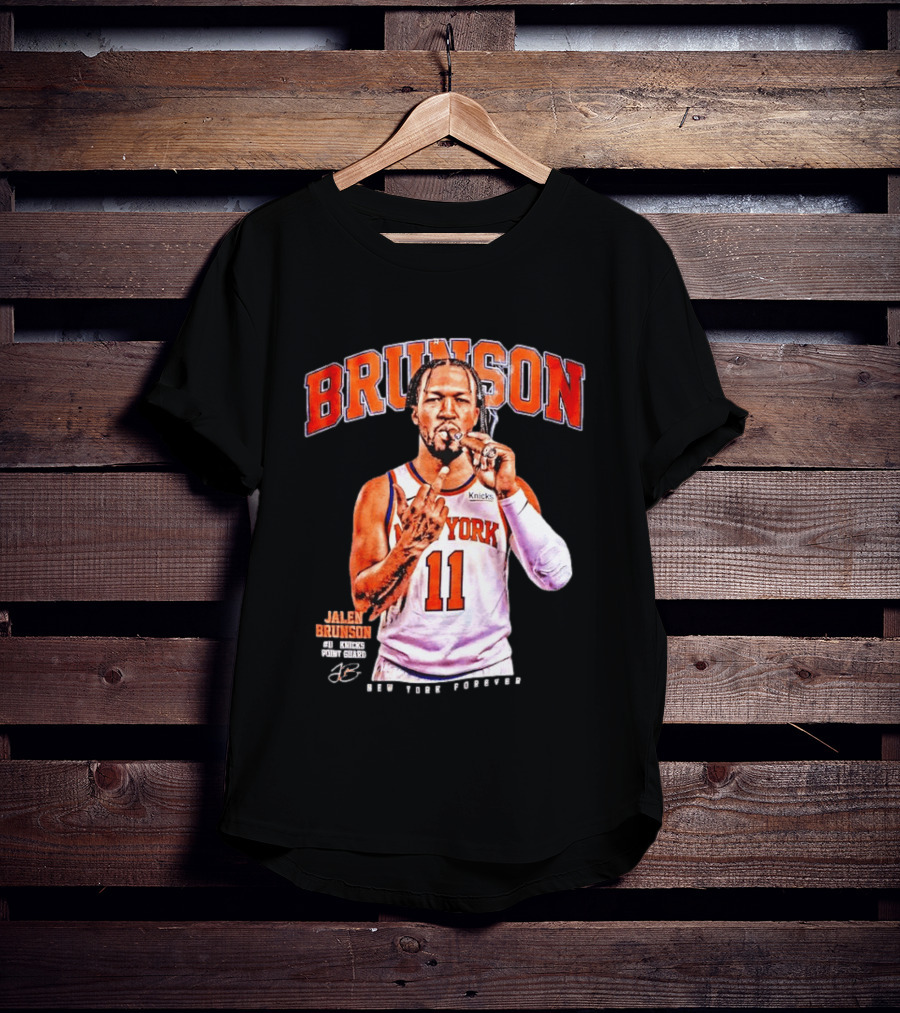 Jalen Brunson Middle Finger New York Knicks NBA Point Guard Brunson 11 Old Yolk Records Knicks T-Shirt
