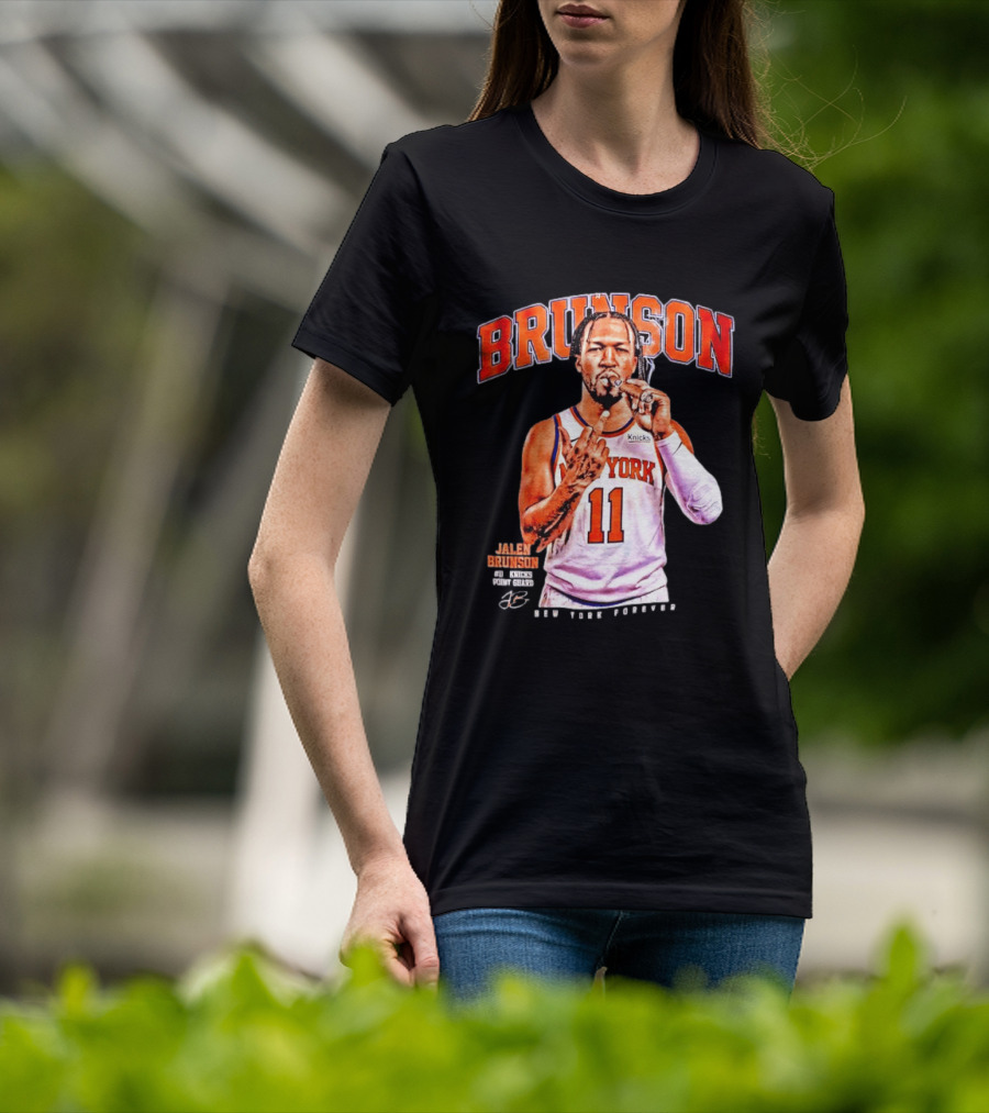 Jalen Brunson Middle Finger New York Knicks NBA Point Guard Brunson 11 Old Yolk Records Knicks T-Shirt