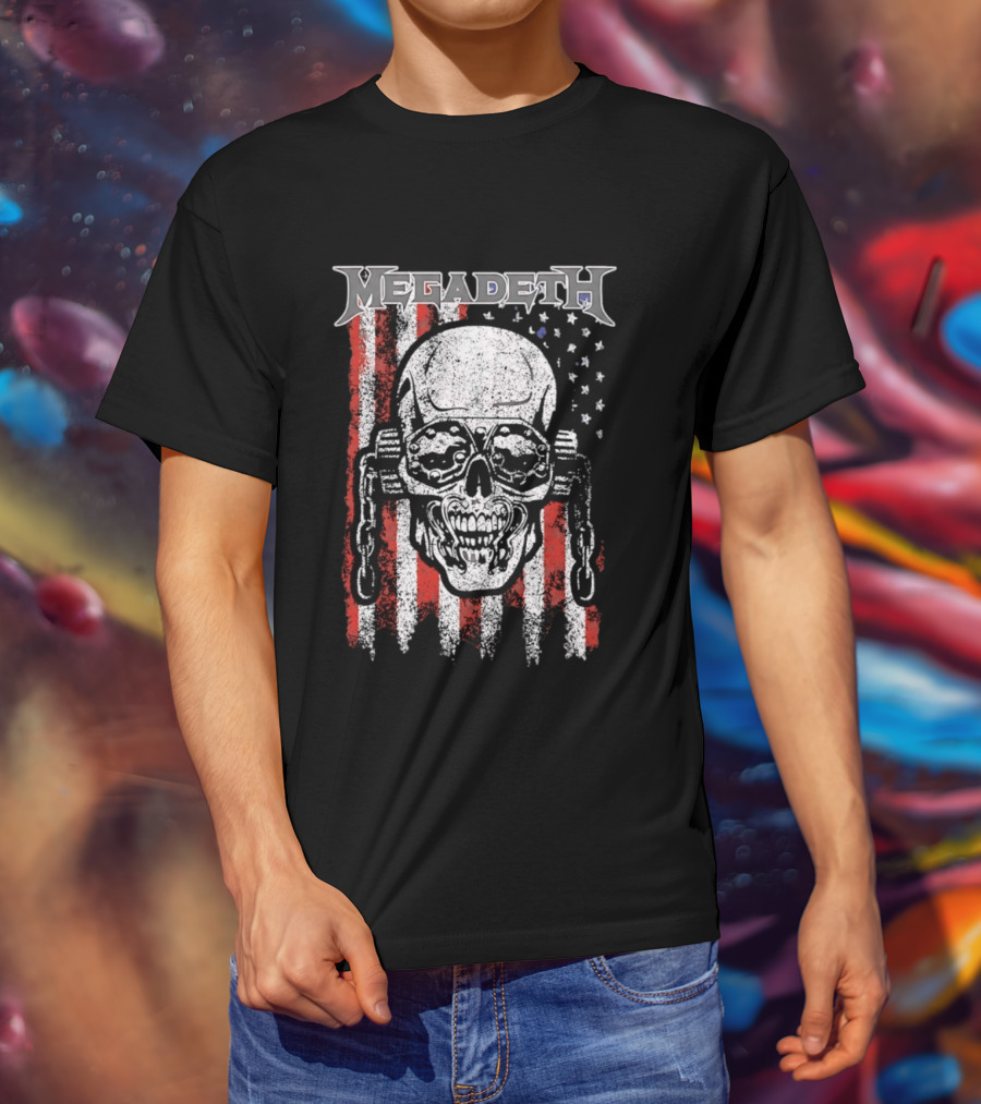 Megadeth American Flag Skull Distressed Chain T-Shirt