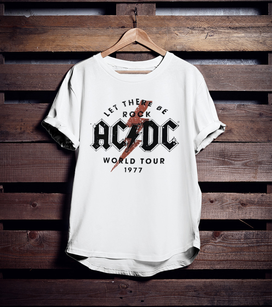 AC DC Let There Be Rock 1977 World Tour Lightning Bolt T-Shirt