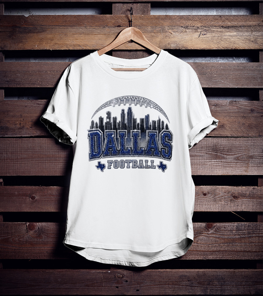 Dallas Football Skyline Rhinestone Texas Cityscape T-Shirt