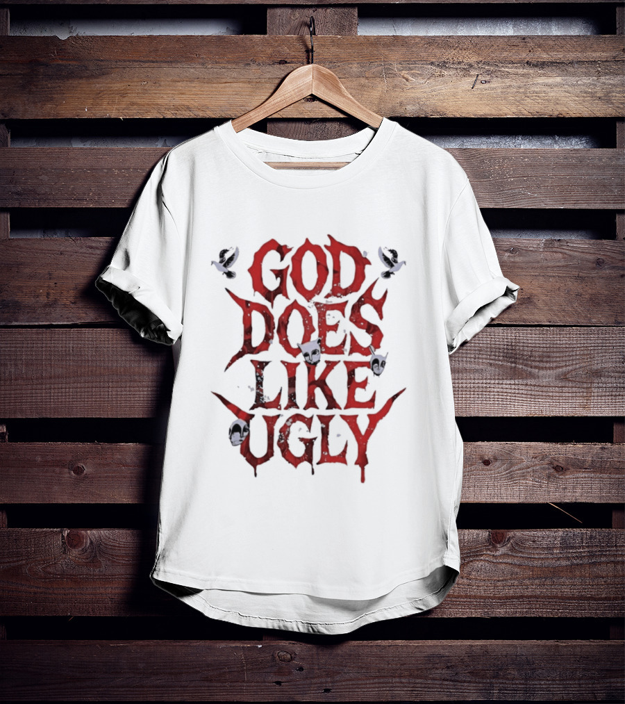 God Does Like Ugly Streetwear Edgy Red Text With Skulls And Butterflies T-Shirt