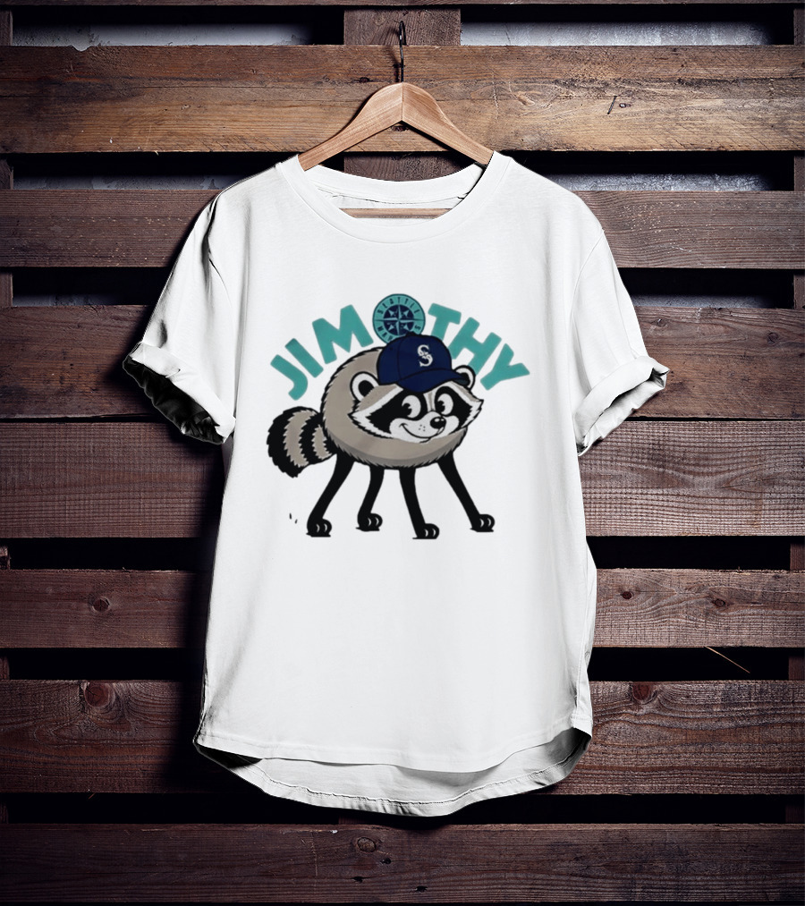 Seattle Mariners Jimothy Raccoon Character With Team Cap And Compass T-Shirt