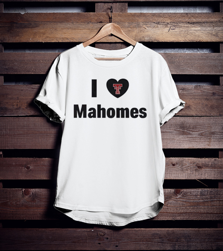 Texas Tech Red Raiders I Love Mahomes Double Heart Black T-Shirt