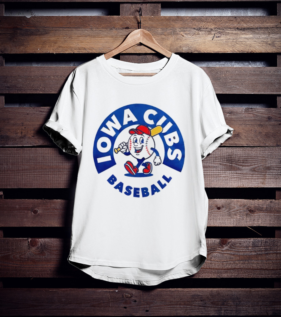 Iowa Cubs MLB Baseball Cartoon Walking Ball Bat Red Cap T-Shirt